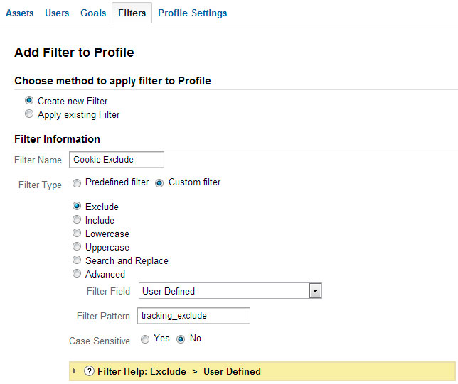 Analytics exclusion settings